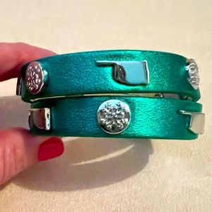 Rustic Cuff Shiny Green Leather and Silver Oklahoma Bracelet
